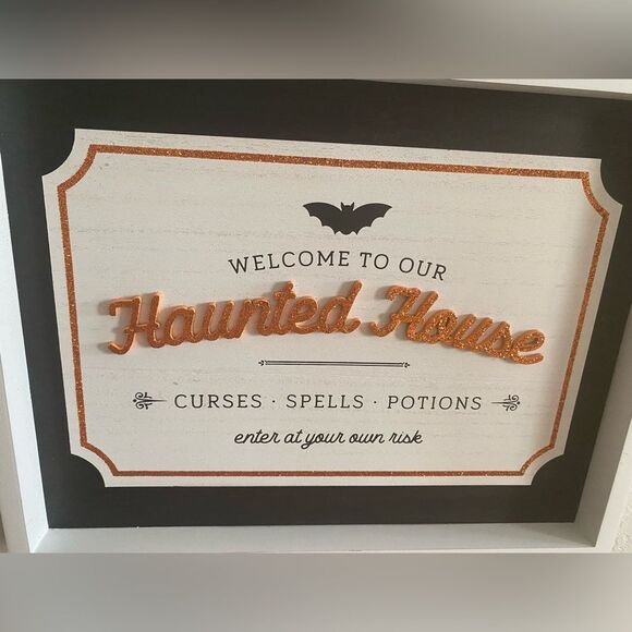 Halloween Haunted House Wall Decor Frame Home Decor 13x11 Holiday Fall - Picture 2 of 7